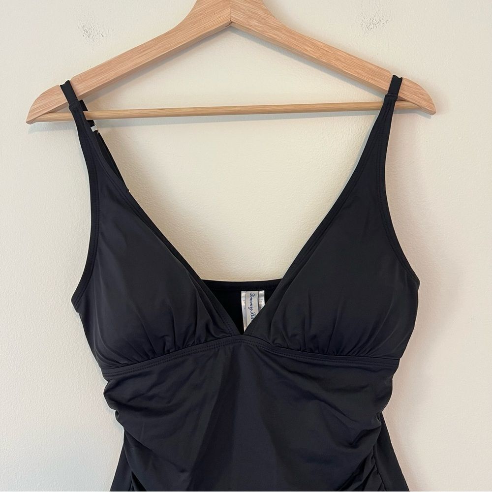 Tommy Bahama One Piece Black Swimsuit Size 10 V Neck Ruched - Picture 3 of 8